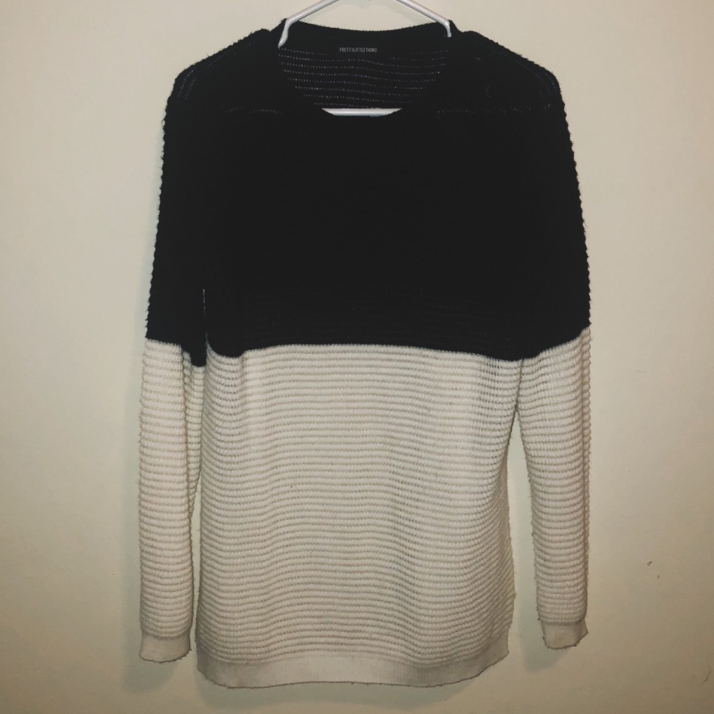 Black and White Colorblock Chunky Sweater